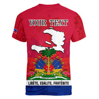 Haiti Independence Day Women V Neck T Shirt Libete Egalite Fratenite Ayiti 1804 With Polynesian Pattern - Wonder Print Shop