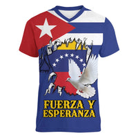Personalized Cuba Venezuela Women V-Neck T-Shirt Fuerza Y Esperanza - Wonder Print Shop