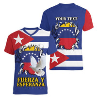 Personalized Cuba Venezuela Women V-Neck T-Shirt Fuerza Y Esperanza - Wonder Print Shop