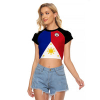 (Custom Text And Number) Philippines Concept Home Football Raglan Cropped T Shirt Pilipinas Flag Black Style 2023 - Wonder Print Shop