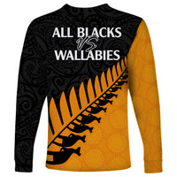 Australia Wallabies and Aotearoa Rugby Long Sleeve Shirt Kangaroo Black Fern Maori Gold Vibe - Wonder Print Shop