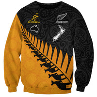 Australia Wallabies and Aotearoa Rugby Sweatshirt Kangaroo Black Fern Maori Gold Vibe - Wonder Print Shop