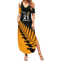 Custom Australia Wallabies and Aotearoa Rugby Summer Maxi Dress Kangaroo Black Fern Maori Gold Vibe - Wonder Print Shop