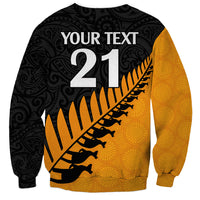 Custom Australia Wallabies and Aotearoa Rugby Sweatshirt Kangaroo Black Fern Maori Gold Vibe - Wonder Print Shop