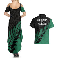 Australia Wallabies and Aotearoa Rugby Couples Matching Summer Maxi Dress and Hawaiian Shirt Kangaroo Black Fern Maori Green Vibe LT9 - Wonder Print Shop