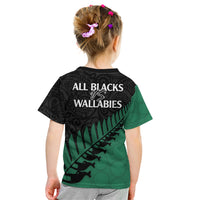 Australia Wallabies and Aotearoa Rugby Kid T Shirt Kangaroo Black Fern Maori Green Vibe - Wonder Print Shop