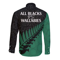 Australia Wallabies and Aotearoa Rugby Long Sleeve Button Shirt Kangaroo Black Fern Maori Green Vibe - Wonder Print Shop