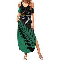 Australia Wallabies and Aotearoa Rugby Summer Maxi Dress Kangaroo Black Fern Maori Green Vibe - Wonder Print Shop