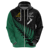 Custom Australia Wallabies and Aotearoa Rugby Hoodie Kangaroo Black Fern Maori Green Vibe - Wonder Print Shop