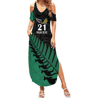 Custom Australia Wallabies and Aotearoa Rugby Summer Maxi Dress Kangaroo Black Fern Maori Green Vibe - Wonder Print Shop