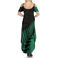 Custom Australia Wallabies and Aotearoa Rugby Summer Maxi Dress Kangaroo Black Fern Maori Green Vibe - Wonder Print Shop