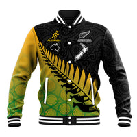 Custom Australia Wallabies and Aotearoa Rugby Baseball Jacket Kangaroo Black Fern Maori Gradient Vibe LT9 - Wonder Print Shop