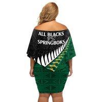 South Africa and Aotearoa Rugby Off Shoulder Short Dress Springboks Black Fern Maori Vibe - Wonder Print Shop