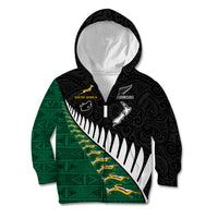 Custom South Africa and Aotearoa Rugby Kid Hoodie Springboks Black Fern Maori Vibe - Wonder Print Shop