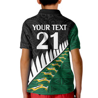 Custom South Africa and Aotearoa Rugby Kid Polo Shirt Springboks Black Fern Maori Vibe - Wonder Print Shop