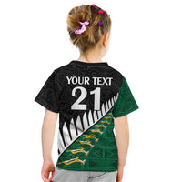 Custom South Africa and Aotearoa Rugby Kid T Shirt Springboks Black Fern Maori Vibe - Wonder Print Shop