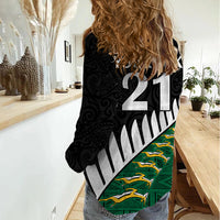 Custom South Africa and Aotearoa Rugby Women Casual Shirt Springboks Black Fern Maori Vibe - Wonder Print Shop