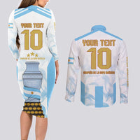 Argentina Champions Football Custom Couples Matching Long Sleeve Bodycon Dress and Long Sleeve Button Shirt Campeon de America LT9 - Wonder Print Shop