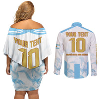Argentina Champions Football Custom Couples Matching Off Shoulder Short Dress and Long Sleeve Button Shirt Campeon de America LT9 - Wonder Print Shop