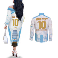 Argentina Champions Football Custom Couples Matching Off The Shoulder Long Sleeve Dress and Long Sleeve Button Shirt Campeon de America