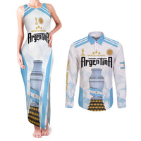 Argentina Champions Football Custom Couples Matching Tank Maxi Dress and Long Sleeve Button Shirt Campeon de America LT9 - Wonder Print Shop
