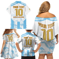 Argentina Champions Football Custom Family Matching Off Shoulder Short Dress and Hawaiian Shirt Campeon de America LT9 - Wonder Print Shop