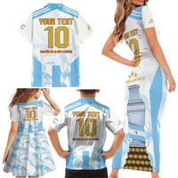Argentina Champions Football Custom Family Matching Short Sleeve Bodycon Dress and Hawaiian Shirt Campeon de America - Wonder Print Shop