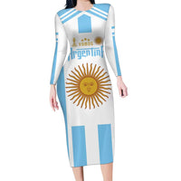 Vamos Argentina Champions Football Custom Family Matching Long Sleeve Bodycon Dress and Hawaiian Shirt White and Sky Blue LT9 - Wonder Print Shop