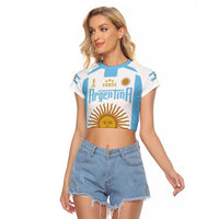 Vamos Argentina Champions Football Custom Raglan Cropped T Shirt White and Sky Blue - Wonder Print Shop
