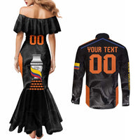 Colombia Champion Football Custom Couples Matching Mermaid Dress and Long Sleeve Button Shirt Los Cafeteros Black Style