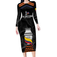Colombia Champion Football Custom Family Matching Long Sleeve Bodycon Dress and Hawaiian Shirt Los Cafeteros Black Style LT9 - Wonder Print Shop