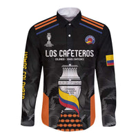 Colombia Champion Football Custom Long Sleeve Button Shirt Los Cafeteros Black Style - Wonder Print Shop