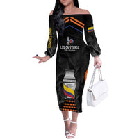 Colombia Champion Football Custom Off The Shoulder Long Sleeve Dress Los Cafeteros Black Style - Wonder Print Shop