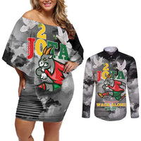 Portuguese Footballer Memorial Couples Matching Off Shoulder Short Dress and Long Sleeve Button Shirt You'll Never Walk Alone Rest In Peace 1996-2025 - Wonder Print Shop