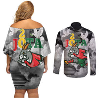 Portuguese Footballer Memorial Couples Matching Off Shoulder Short Dress and Long Sleeve Button Shirt You'll Never Walk Alone Rest In Peace 1996-2025 - Wonder Print Shop