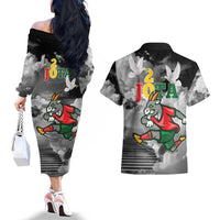 Portuguese Footballer Memorial Couples Matching Off The Shoulder Long Sleeve Dress and Hawaiian Shirt You'll Never Walk Alone Rest In Peace 1996-2025 - Wonder Print Shop