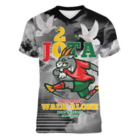 Portuguese Footballer Memorial Women V-Neck T-Shirt You'll Never Walk Alone Rest In Peace 1996-2025 - Wonder Print Shop