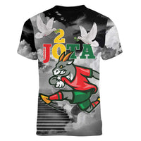 Portuguese Footballer Memorial Women V-Neck T-Shirt You'll Never Walk Alone Rest In Peace 1996-2025 - Wonder Print Shop