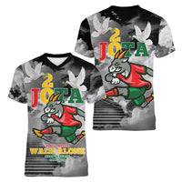 Portuguese Footballer Memorial Women V-Neck T-Shirt You'll Never Walk Alone Rest In Peace 1996-2025 - Wonder Print Shop