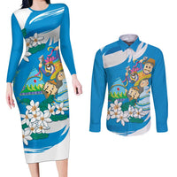 Nicaragua Independence Day Couples Matching Long Sleeve Bodycon Dress and Long Sleeve Button Shirt Since 1821 Nicaragua Culture Concept - Wonder Print Shop