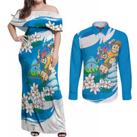 Nicaragua Independence Day Couples Matching Off Shoulder Maxi Dress and Long Sleeve Button Shirt Since 1821 Nicaragua Culture Concept - Wonder Print Shop