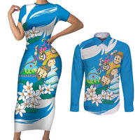 Nicaragua Independence Day Couples Matching Short Sleeve Bodycon Dress and Long Sleeve Button Shirt Since 1821 Nicaragua Culture Concept - Wonder Print Shop