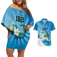 Nicaragua Independence Day Personalized Couples Matching Off Shoulder Short Dress and Hawaiian Shirt Since 1821 Proud Guardabarranco Sacuanjoche - Wonder Print Shop