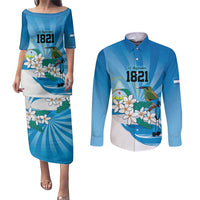 Nicaragua Independence Day Personalized Couples Matching Puletasi and Long Sleeve Button Shirt Since 1821 Proud Guardabarranco Sacuanjoche - Wonder Print Shop