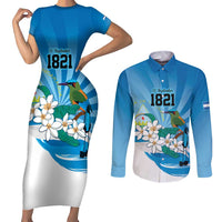 Nicaragua Independence Day Personalized Couples Matching Short Sleeve Bodycon Dress and Long Sleeve Button Shirt Since 1821 Proud Guardabarranco Sacuanjoche - Wonder Print Shop