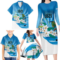 Nicaragua Independence Day Personalized Family Matching Long Sleeve Bodycon Dress and Hawaiian Shirt Since 1821 Proud Guardabarranco Sacuanjoche - Wonder Print Shop