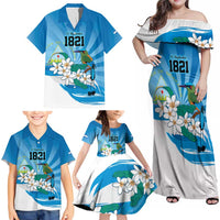 Nicaragua Independence Day Personalized Family Matching Off Shoulder Maxi Dress and Hawaiian Shirt Since 1821 Proud Guardabarranco Sacuanjoche - Wonder Print Shop