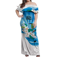Nicaragua Independence Day Personalized Off Shoulder Maxi Dress Since 1821 Proud Guardabarranco Sacuanjoche - Wonder Print Shop