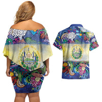 El Salvador Couples Matching Off Shoulder Short Dress and Hawaiian Shirt Funny Local Inspired - Wonder Print Shop