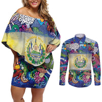 El Salvador Couples Matching Off Shoulder Short Dress and Long Sleeve Button Shirt Funny Local Inspired - Wonder Print Shop
